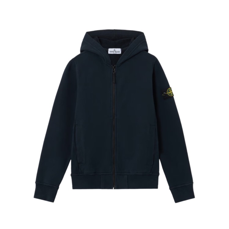 STONE ISLAND Felpa blu navy full-zip con cappuccio bambini