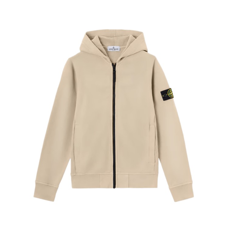 STONE ISLAND Felpa sabbia full-zip con cappuccio bambini