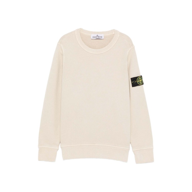 STONE ISLAND Felpa avorio girocollo con patch bambini