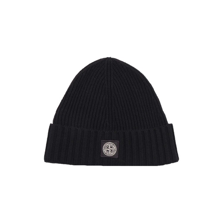 STONE ISLAND Cappello nero a coste con logo bambini