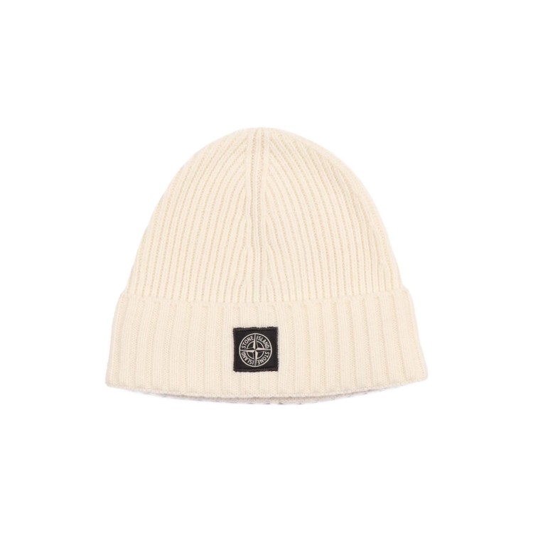 STONE ISLAND Cappello crema a coste con logo bambini
