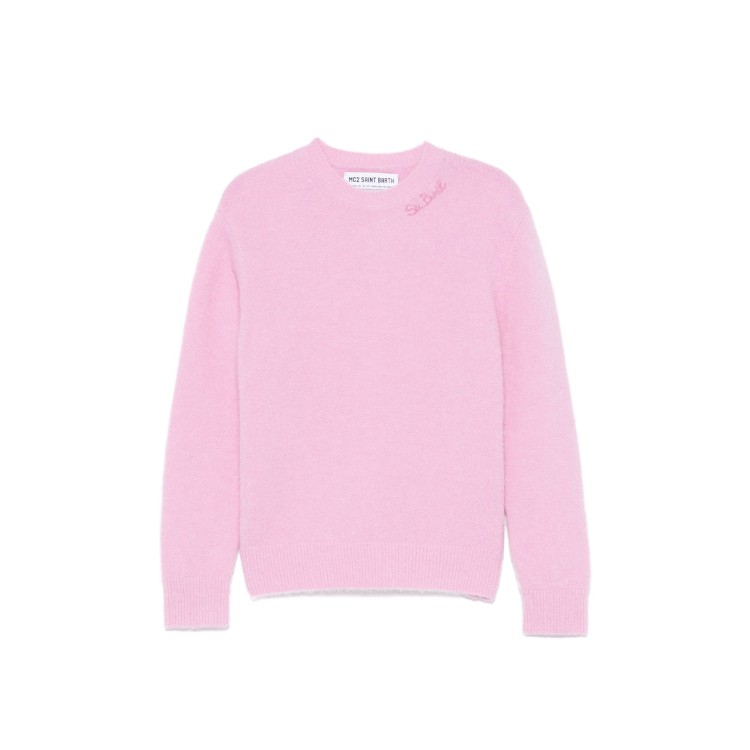 SAINT BARTH Maglione rosa alpaca con logo bambina