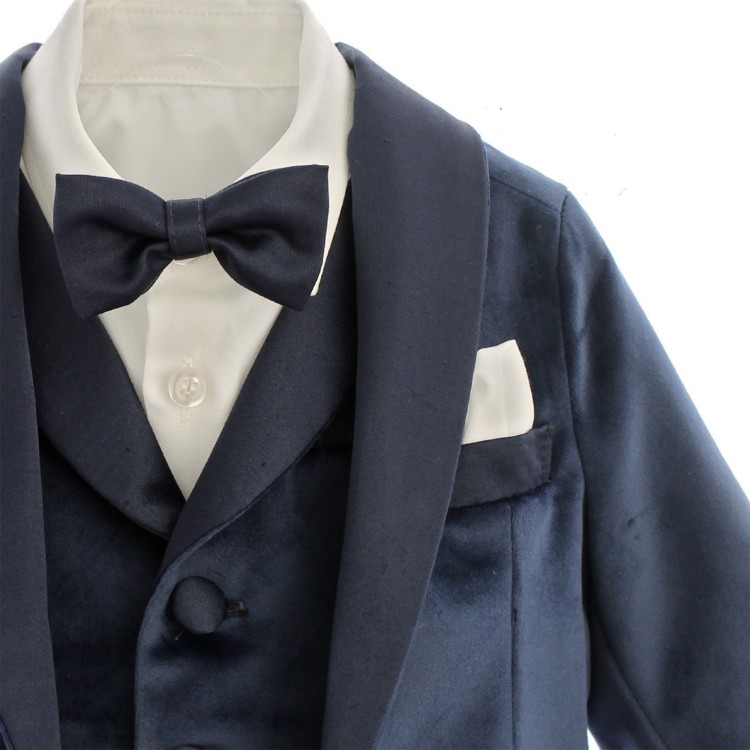 GASTONE Completo 5 pezzi blu in velluto neonato