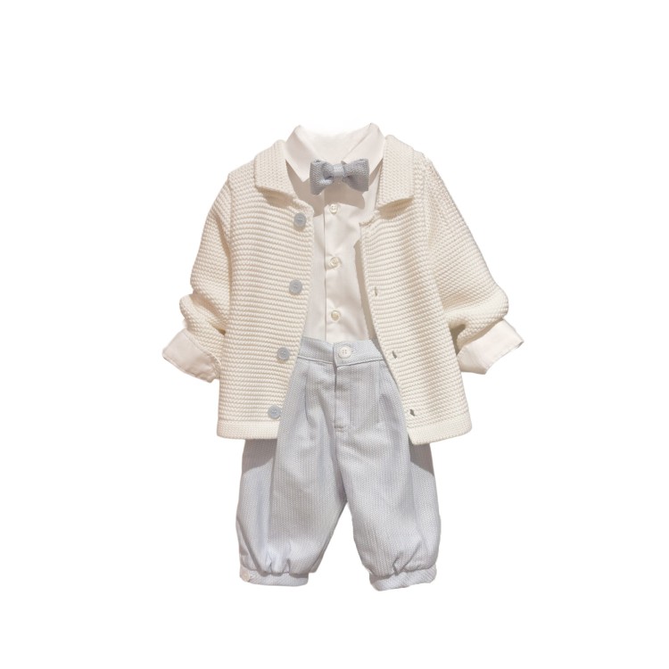 GASTONE Completo 4 pezzi panna e celeste neonato