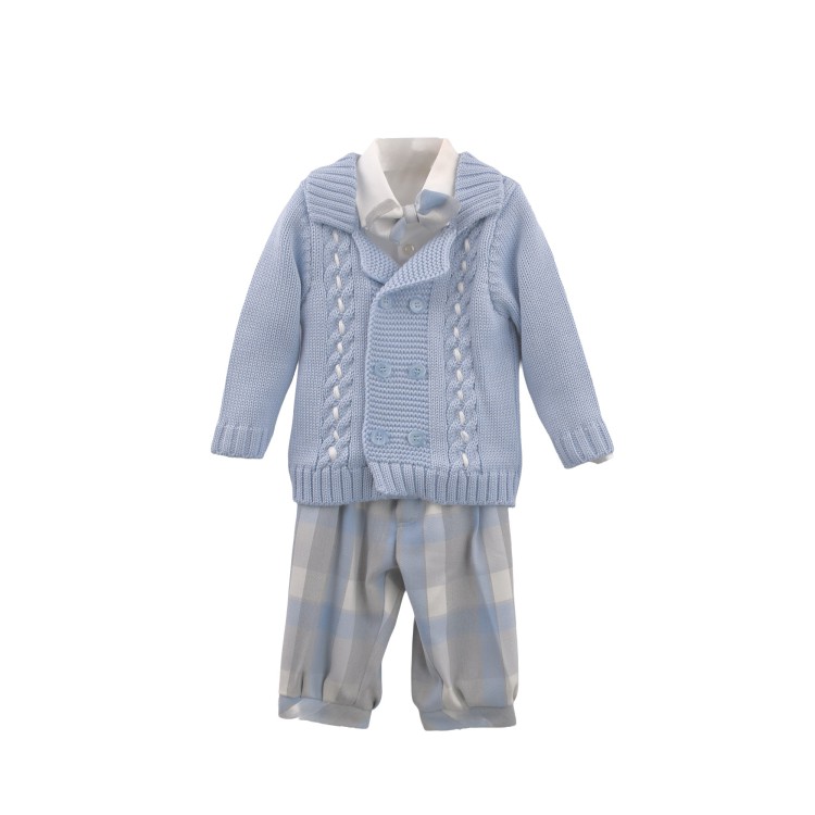 GASTONE Completo 4 pezzi celeste a quadri neonato