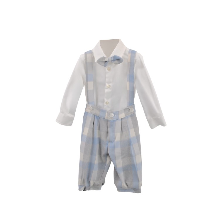 GASTONE Completo 4 pezzi celeste a quadri neonato