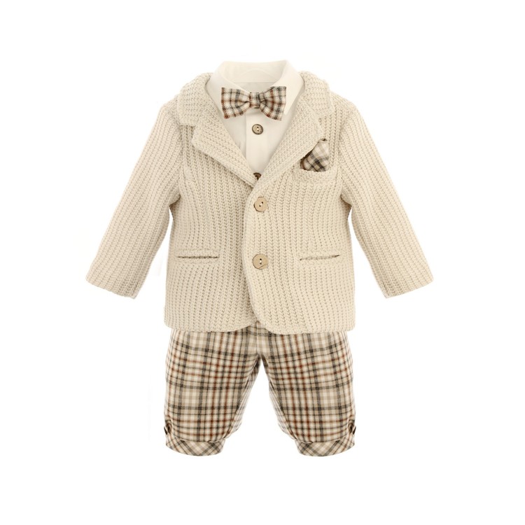 GASTONE Completo 4 pezzi beige a quadri neonato