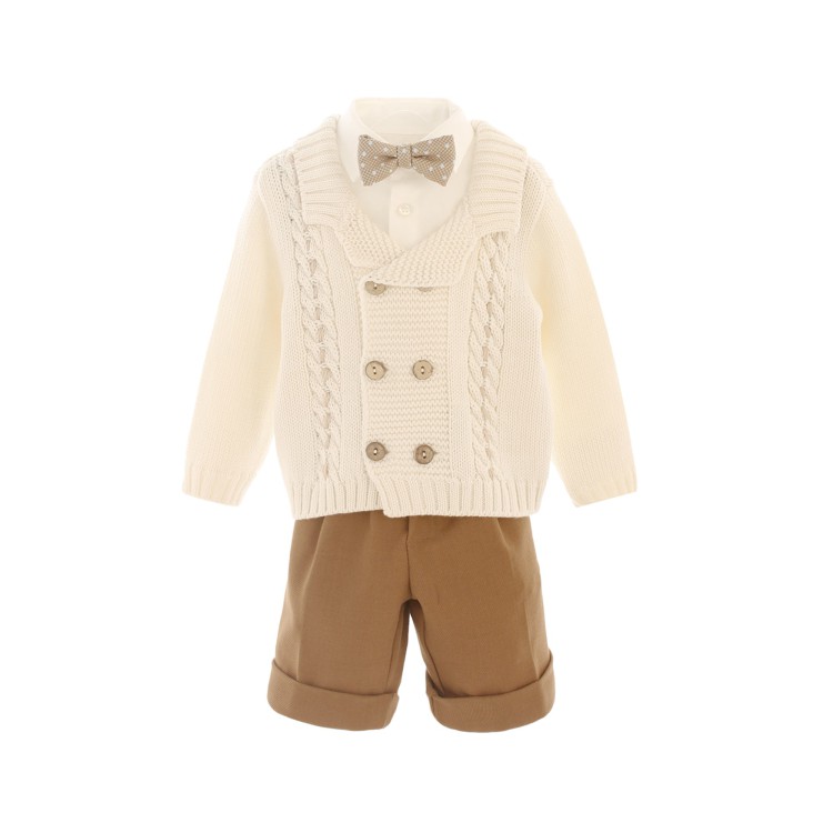 GASTONE Completo 4 pezzi panna e marrone neonato