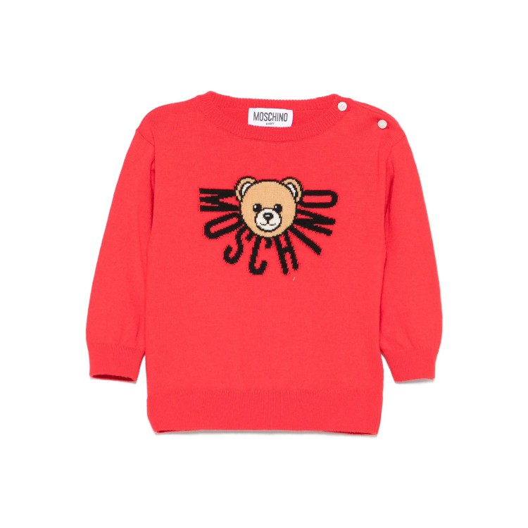 MOSCHINO Maglione rosso con logo e Bear intarsiato neonati