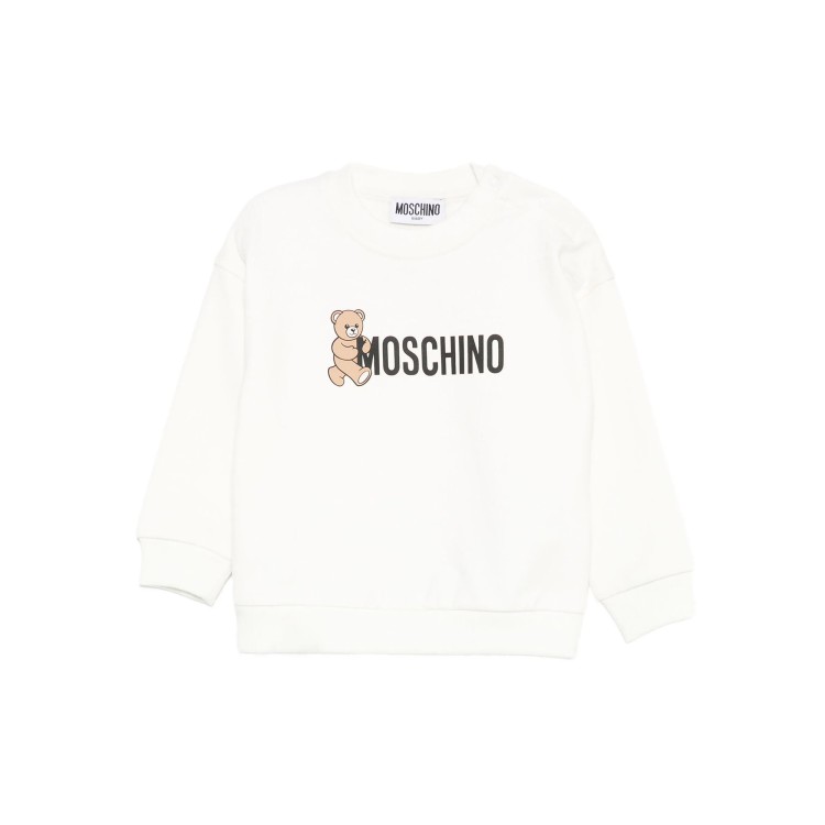 MOSCHINO Felpa bianca girocollo con Moschino Bear neonati