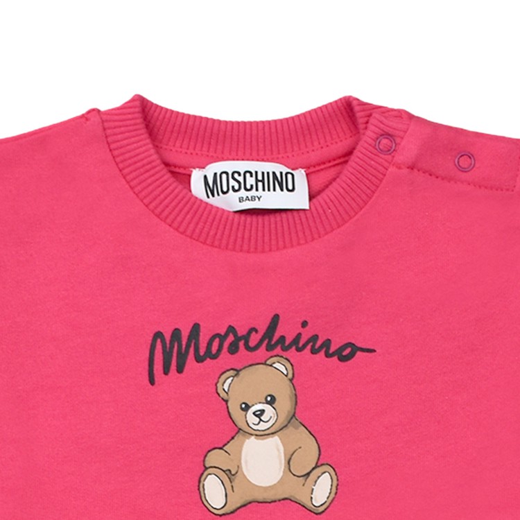 MOSCHINO Abito fucsia con orsetto e logo neonata