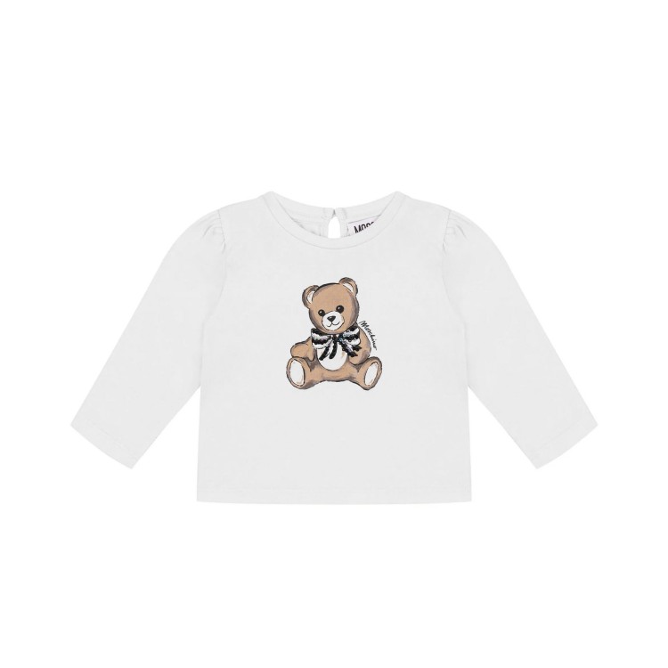 MOSCHINO T-shirt bianca a maniche lunghe Moschino Bear neonata