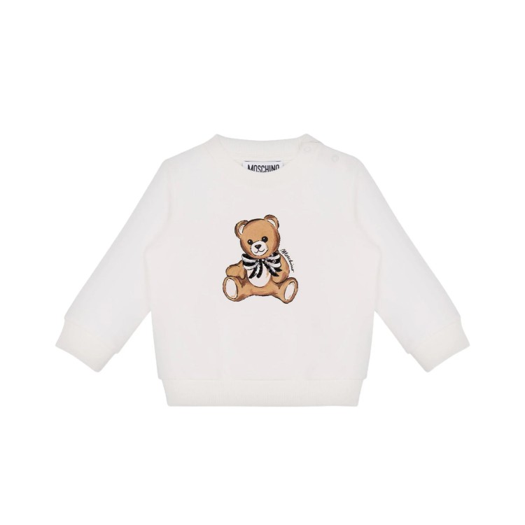 MOSCHINO Felpa bianca girocollo con Moschino Bear neonata