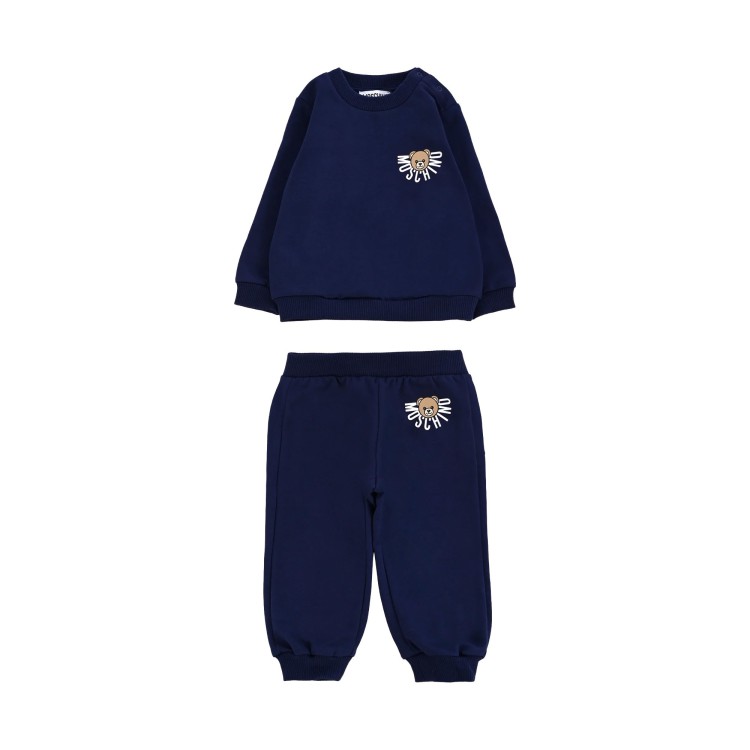 MOSCHINO Set felpa e pantaloni blu navy neonati
