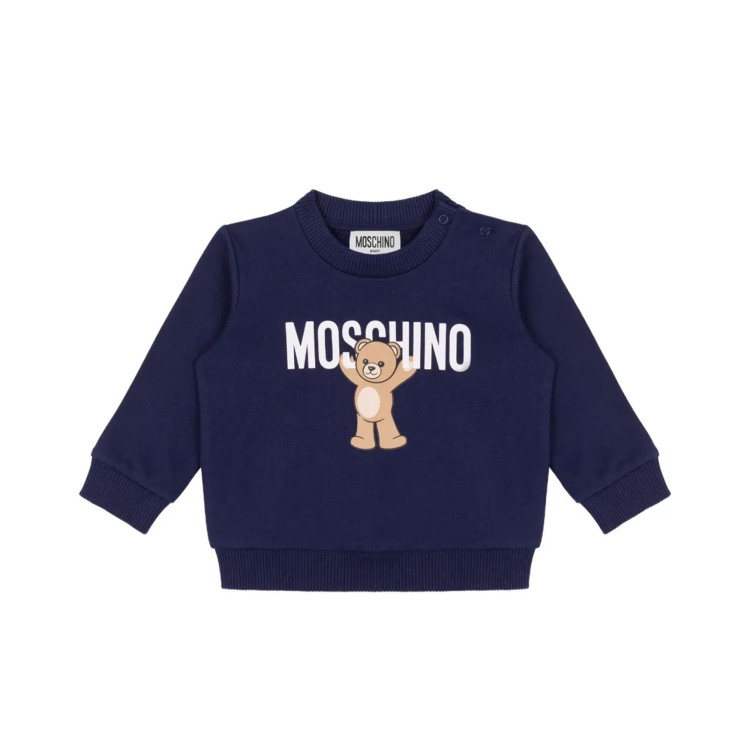 MOSCHINO Felpa blu navy girocollo con Moschino Bear neonati