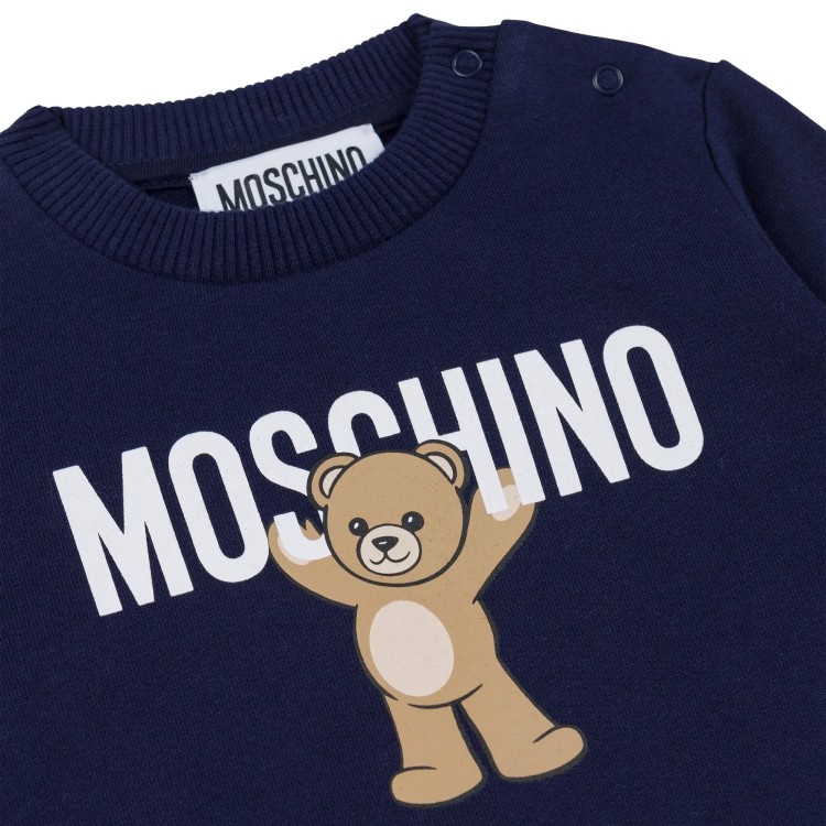 MOSCHINO Felpa blu navy girocollo con Moschino Bear neonati