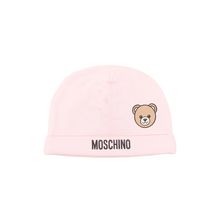 MOSCHINO Cappello rosa con logo e Teddy Bear neonata