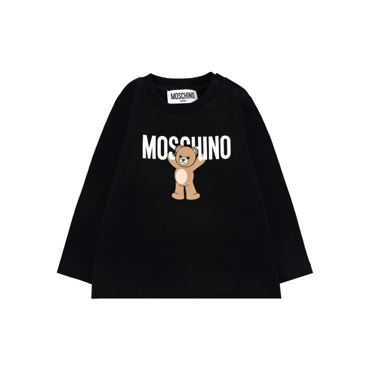 MOSCHINO T-shirt nera a maniche lunghe Moschino Bear neonati