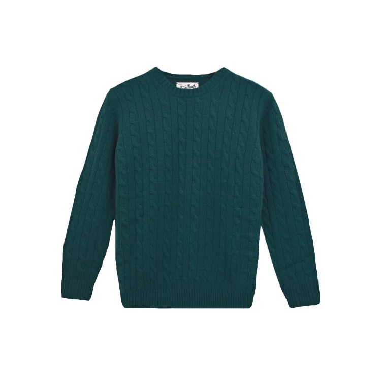 SAINT BARTH Maglione verde scuro a trecce bambino