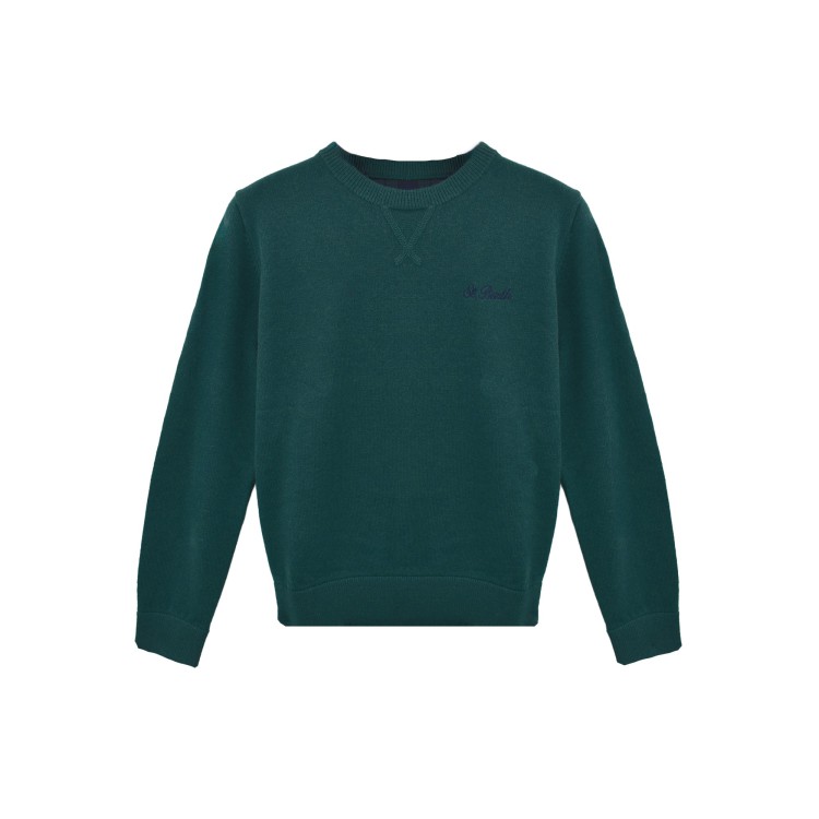 SAINT BARTH Maglione verde scuro con logo bambino