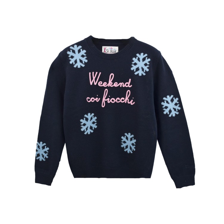 SAINT BARTH Maglione blu navy "weekend coi fiocchi" bambina