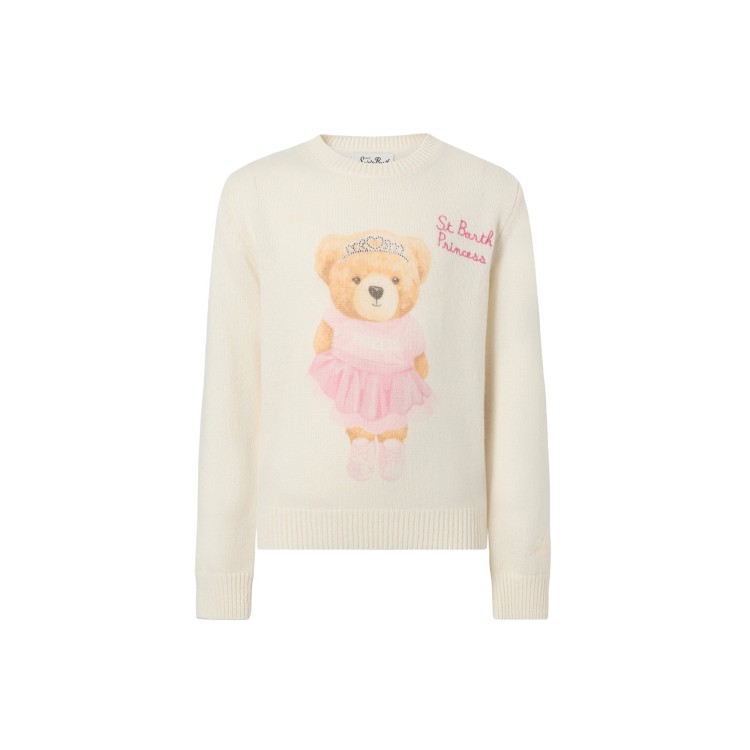 SAINT BARTH Maglione panna "Princess" orsetto bambina