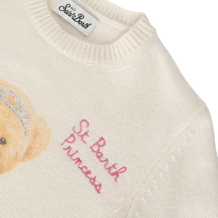 SAINT BARTH Maglione panna "Princess" orsetto bambina