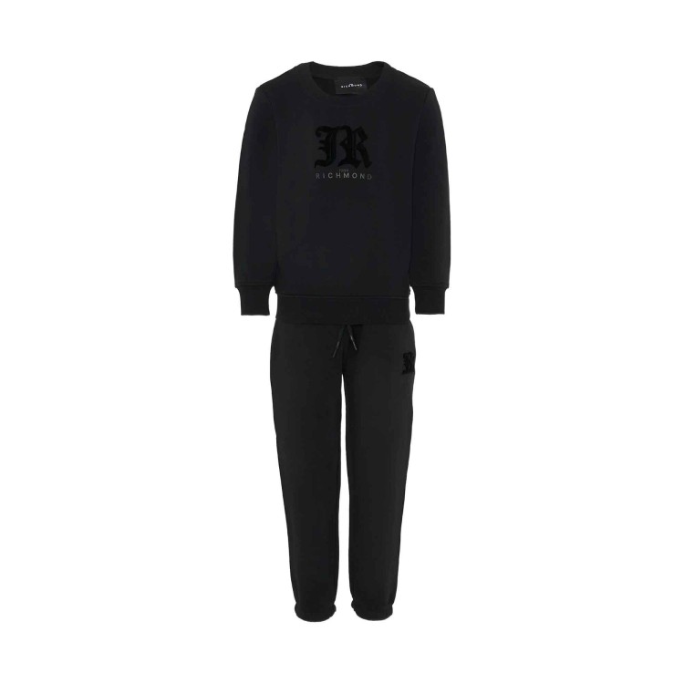 JOHN RICHMOND Tuta sportiva nera con logo velluto bambini