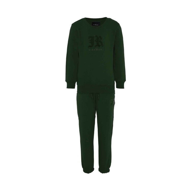 JOHN RICHMOND Tuta sportiva verde bosco con logo velluto bambini