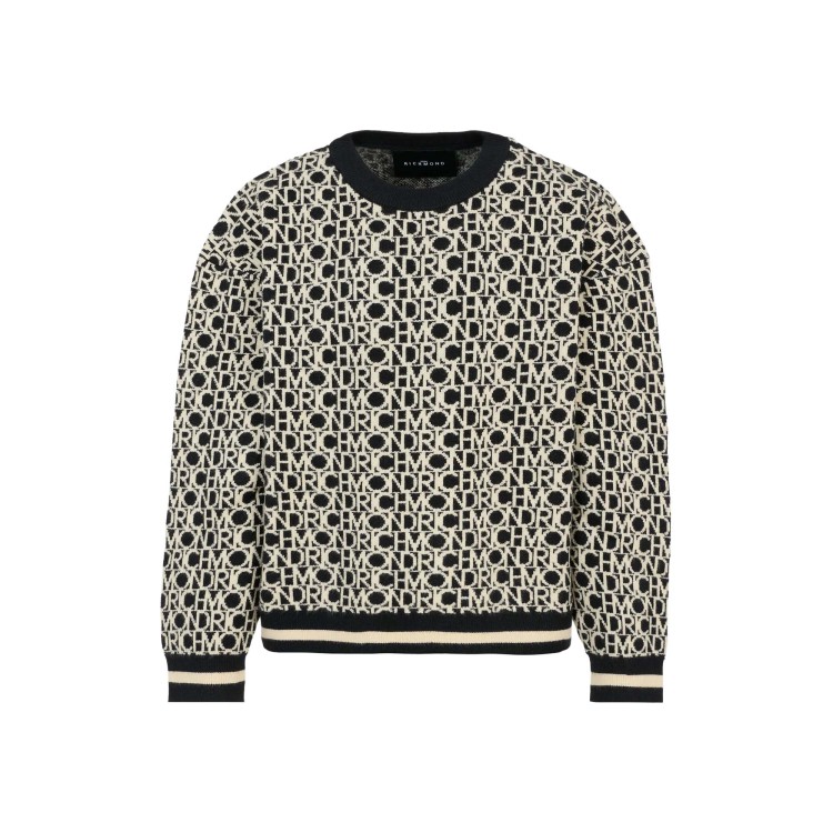 JOHN RICHMOND Maglione nero e bianco lettering bambino