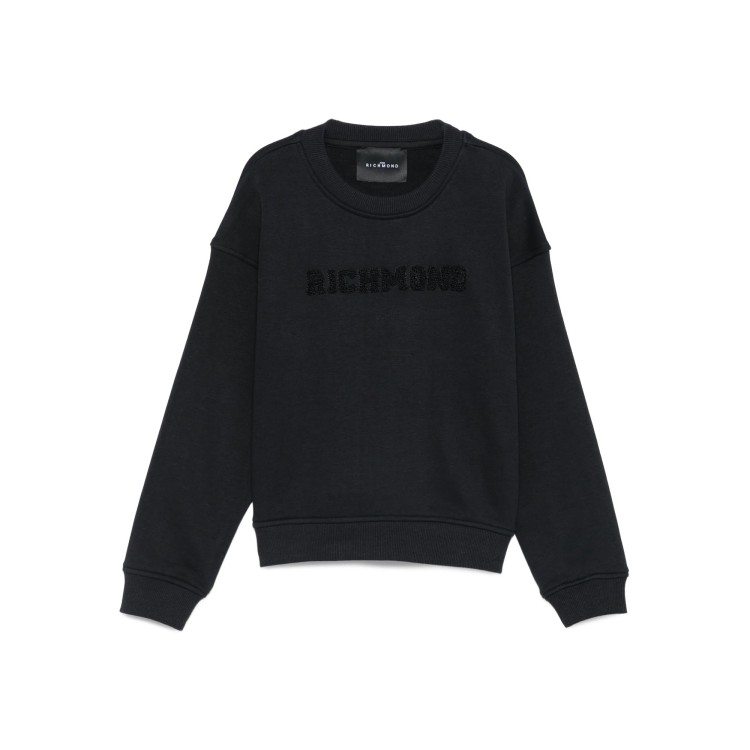 JOHN RICHMOND Felpa nera girocollo logo patch bambini