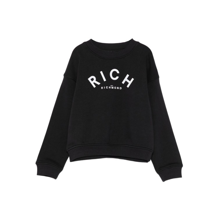 JOHN RICHMOND Felpa nera girocollo logo bambini