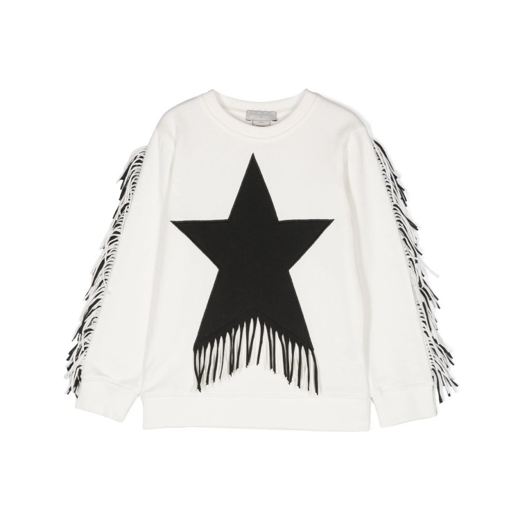 STELLA McCARTNEY Felpa bianca con stella e frange bambini