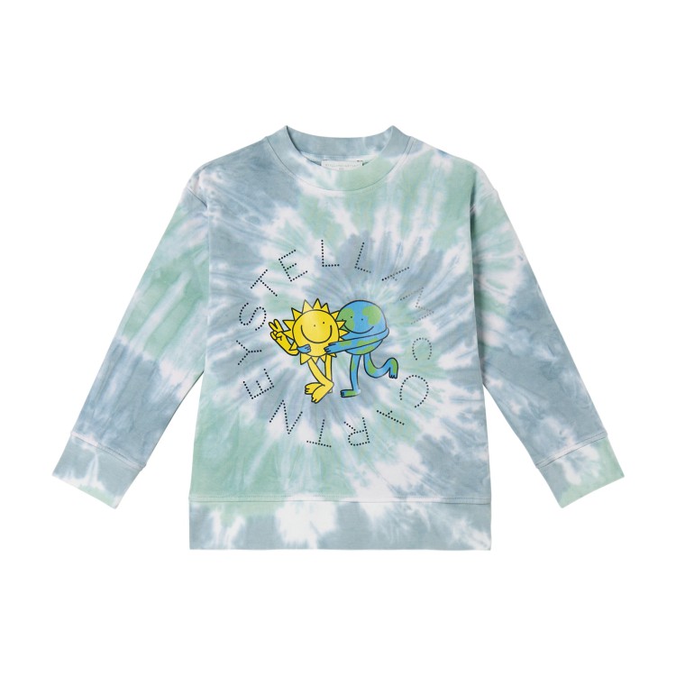 STELLA McCARTNEY Felpa verde tie-dye con stampa bambini