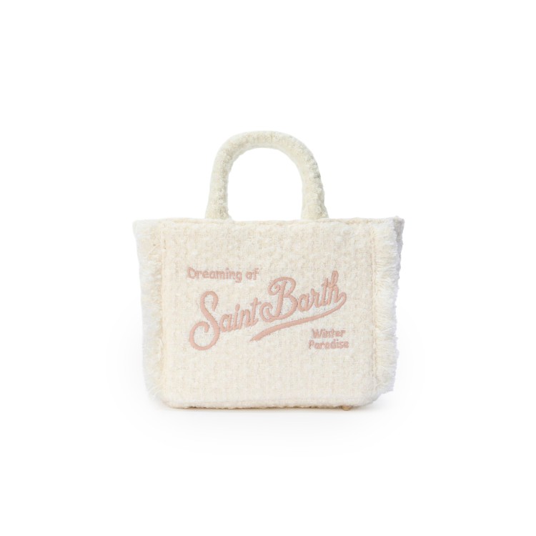SAINT BARTH Borsa Vanity Mini panna in tweed bambina