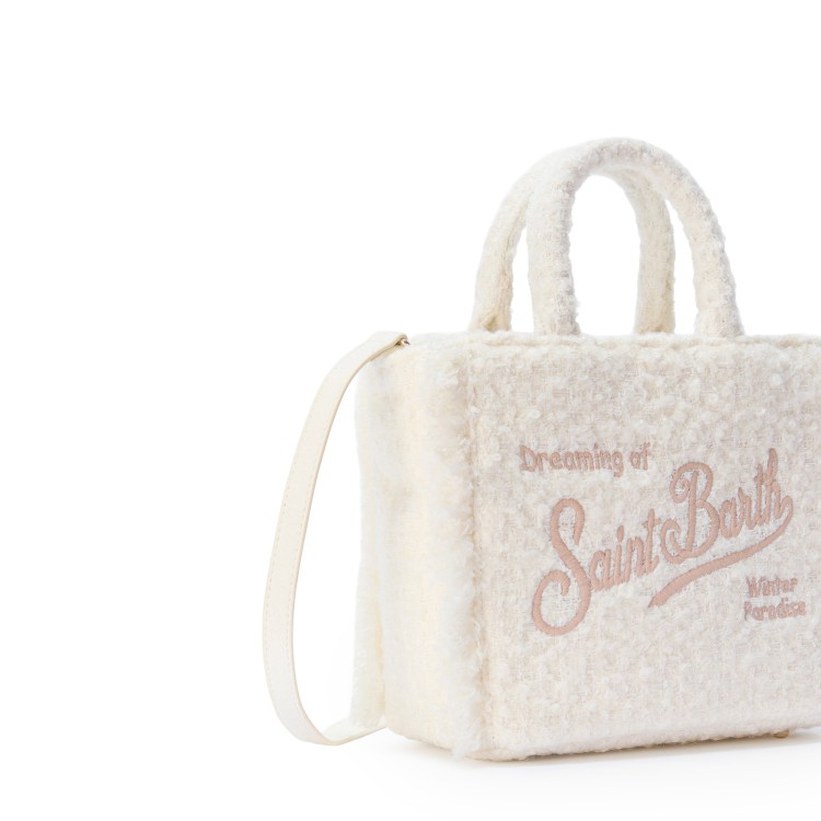 SAINT BARTH Borsa Vanity Mini panna in tweed bambina