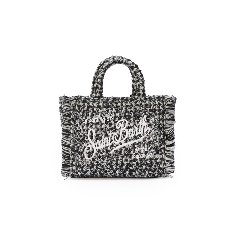 SAINT BARTH Borsa Vanity Mini bianca e nera in tweed bambina