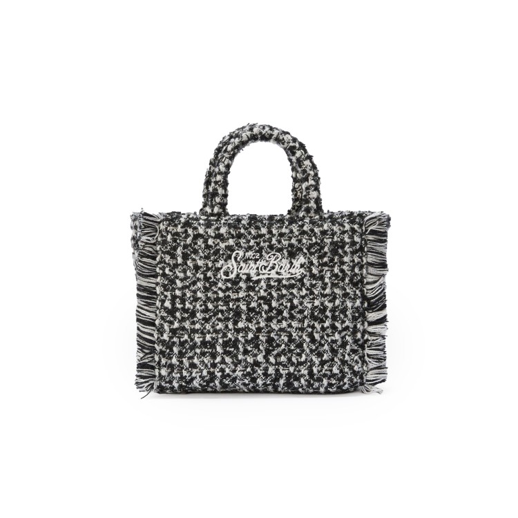 SAINT BARTH Borsa Vanity Mini bianca e nera in tweed bambina