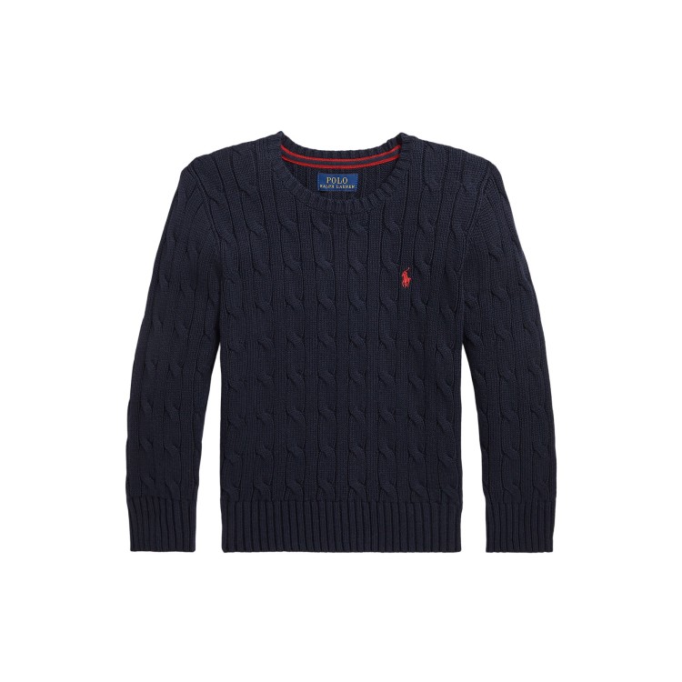 RALPH LAUREN Maglia blu in cotone a trecce bambini