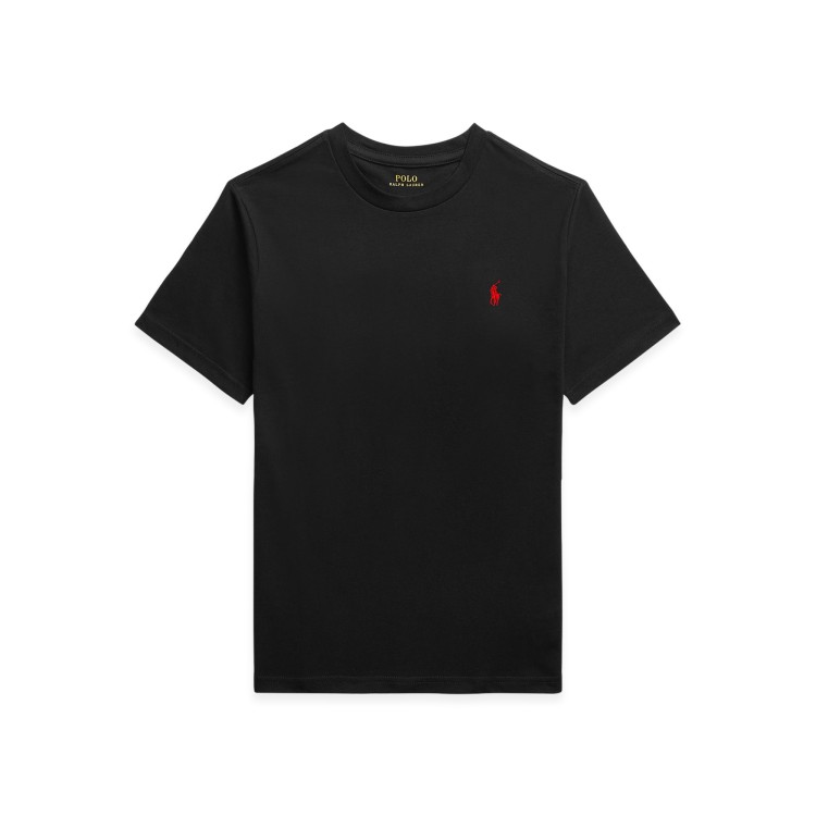 RALPH LAUREN T-shirt nera con logo rosso bambini