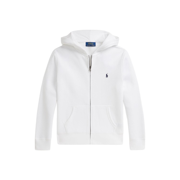 RALPH LAUREN Felpa bianca full-zip con cappuccio bambini
