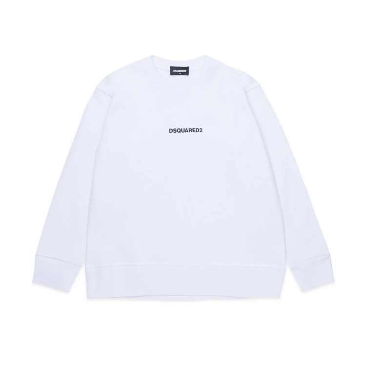 DSQUARED Felpa bianca in cotone girocollo bambino