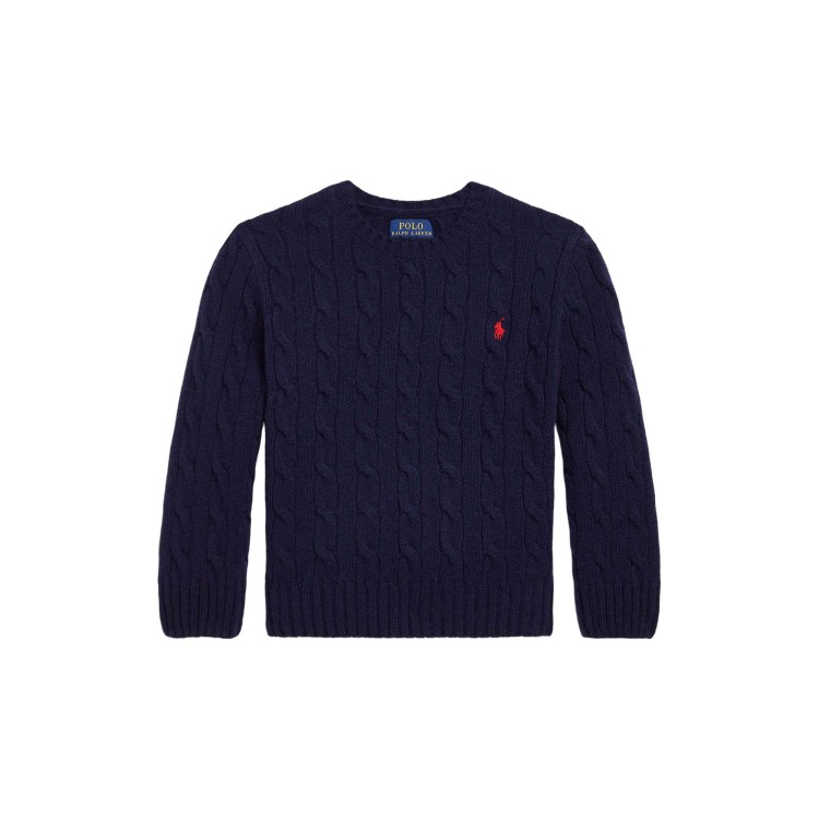 RALPH LAUREN Maglia navy lana e cashmere a trecce bambini
