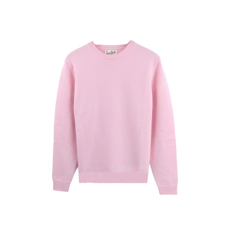 SAINT BARTH Maglione rosa cipria in lana con logo bambina