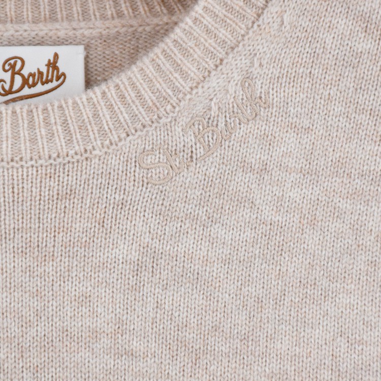 SAINT BARTH Maglione beige in lana con logo bambina