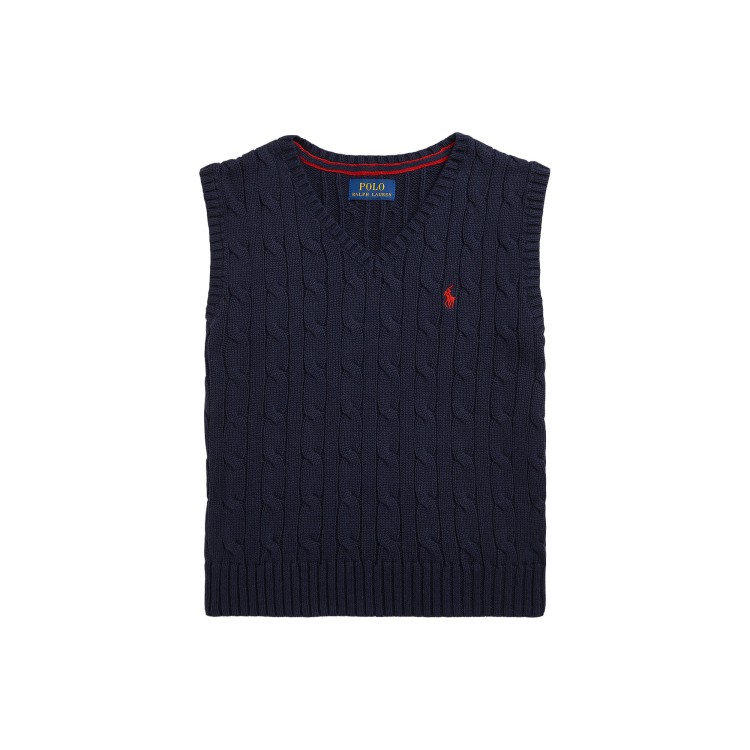 RALPH LAUREN Gilet navy in cotone a trecce bambino