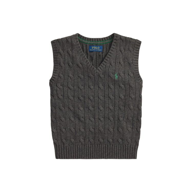 RALPH LAUREN Gilet antracite in cotone a trecce bambino