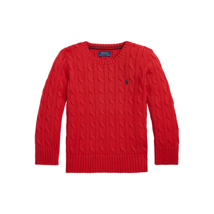 RALPH LAUREN Maglia rossa in cotone a trecce bambini