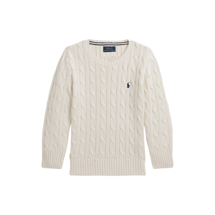 RALPH LAUREN Maglia crema in cotone a trecce bambini