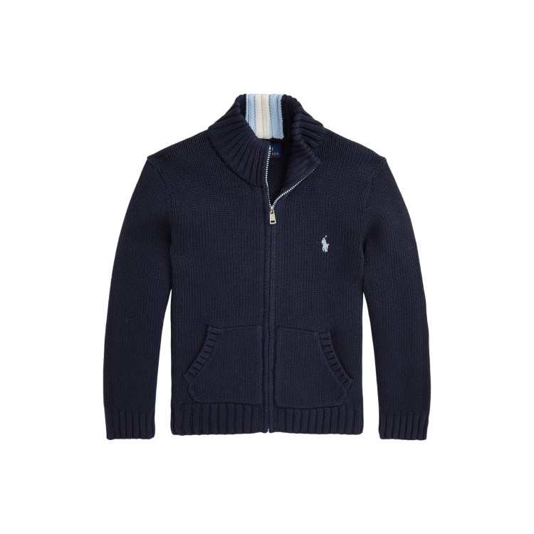 RALPH LAUREN Maglia in cotone navy full-zip bambino